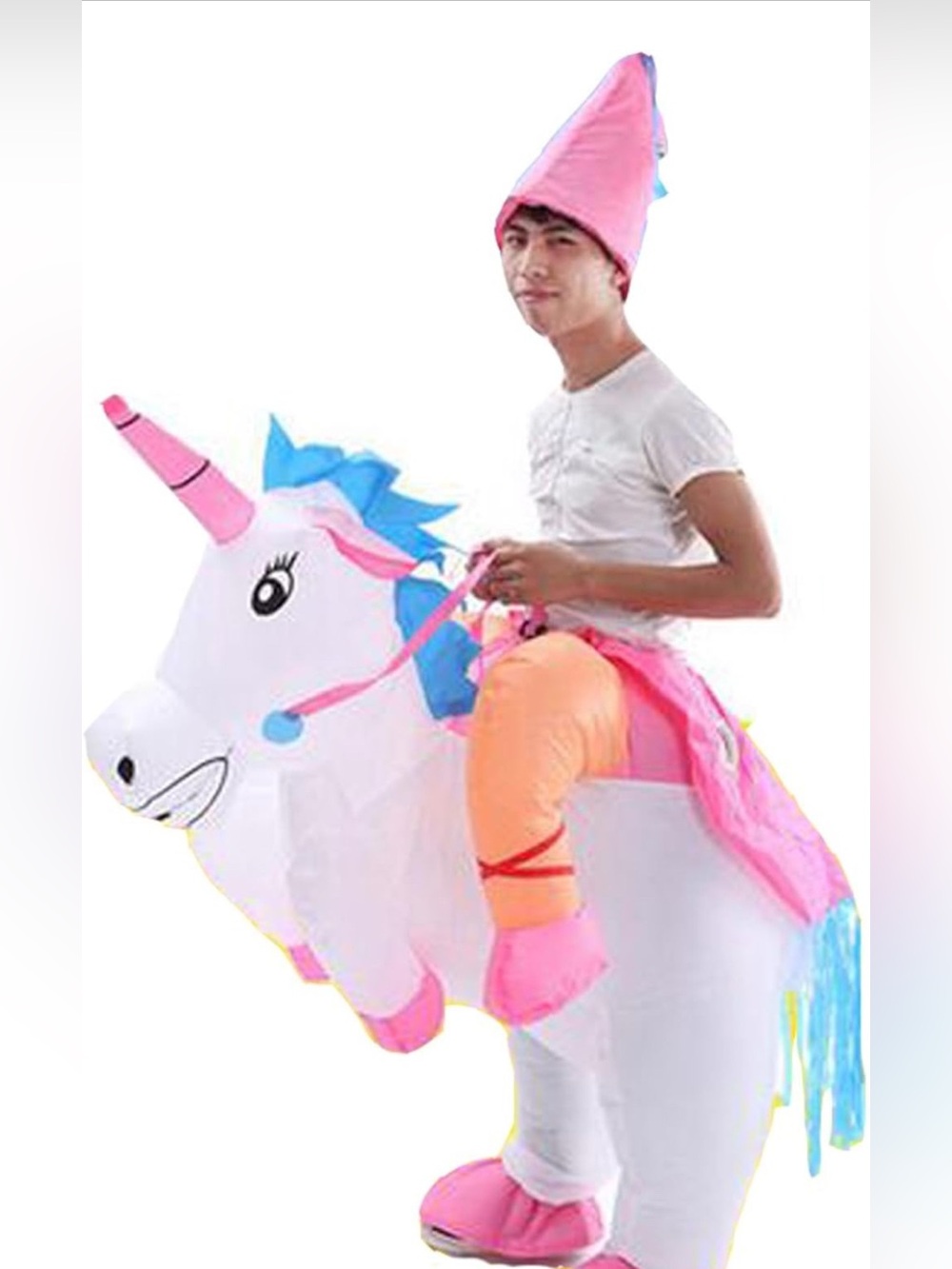 Kids One Size Inflatable Unicorn Costume Horse Rider Halloween Suit Ride On Hat
